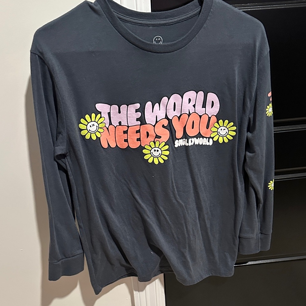 Soul Flower Kids Charcoal Long Sleeve Tee with Floral Design